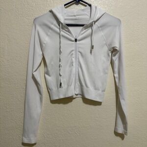 Embrace Your Love‎ White Cropped Zip Up Hoodie Thumbholes 7775JN Womens SM